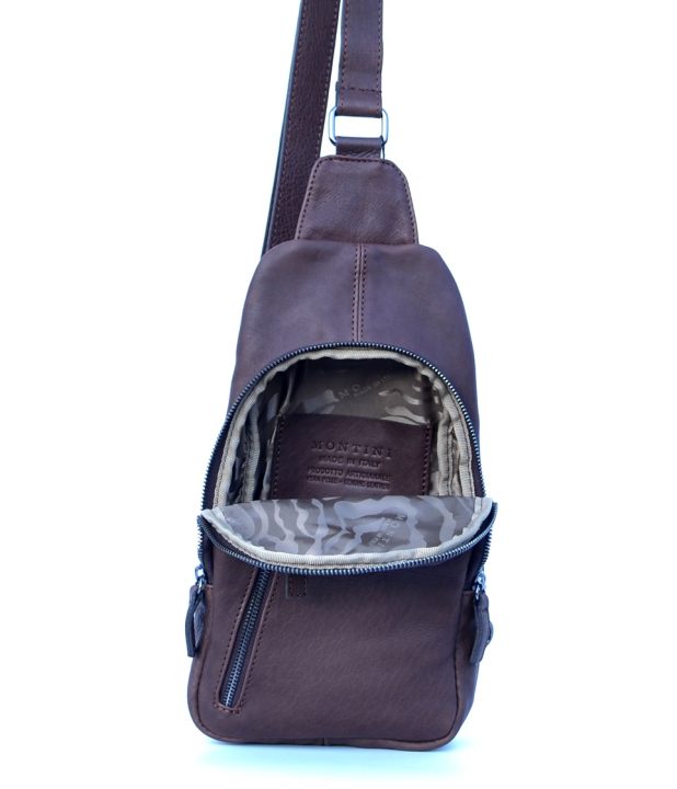 Marsupio In Vera Pelle CONTACTS – Tracolla Regolabile, Tasche Multiple, Per Uomo E Donna, Marrone