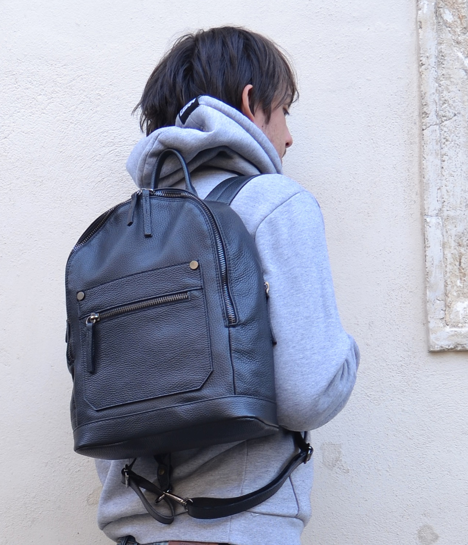Leather Zaino Uomo Piccolo Zaino Piccolo In Pelle Martellata Steve